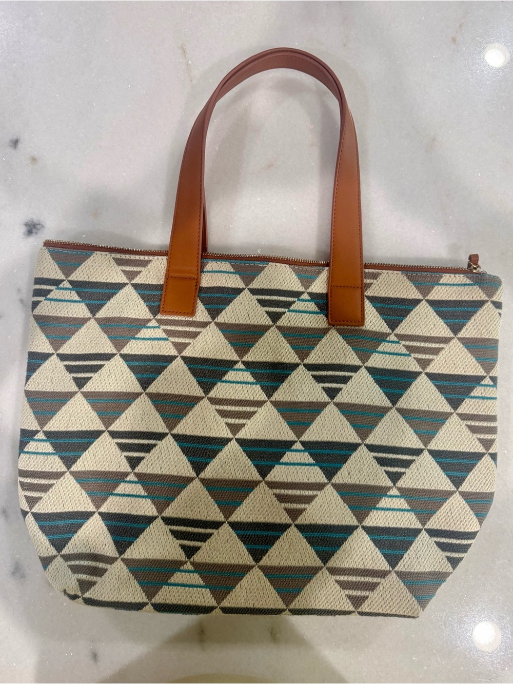 NWOT Moda Luxe Quinn Tote Blue and Neutral Hues Canvas - Picture 3 of 10